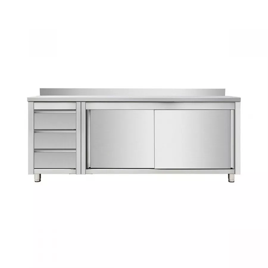 Skyrainbow Arbeitsschrank 200×70 cm – 3er Schubladen links, mit 3D-Aufkantung