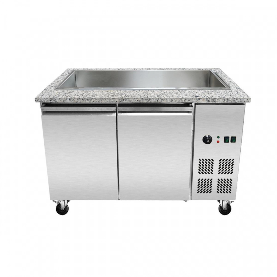 Skyrainbow SNACK-Line Bain-Marie Theke 3× GN 1/1 – Graniet roze-grijs, 123×82×85,5 cm
