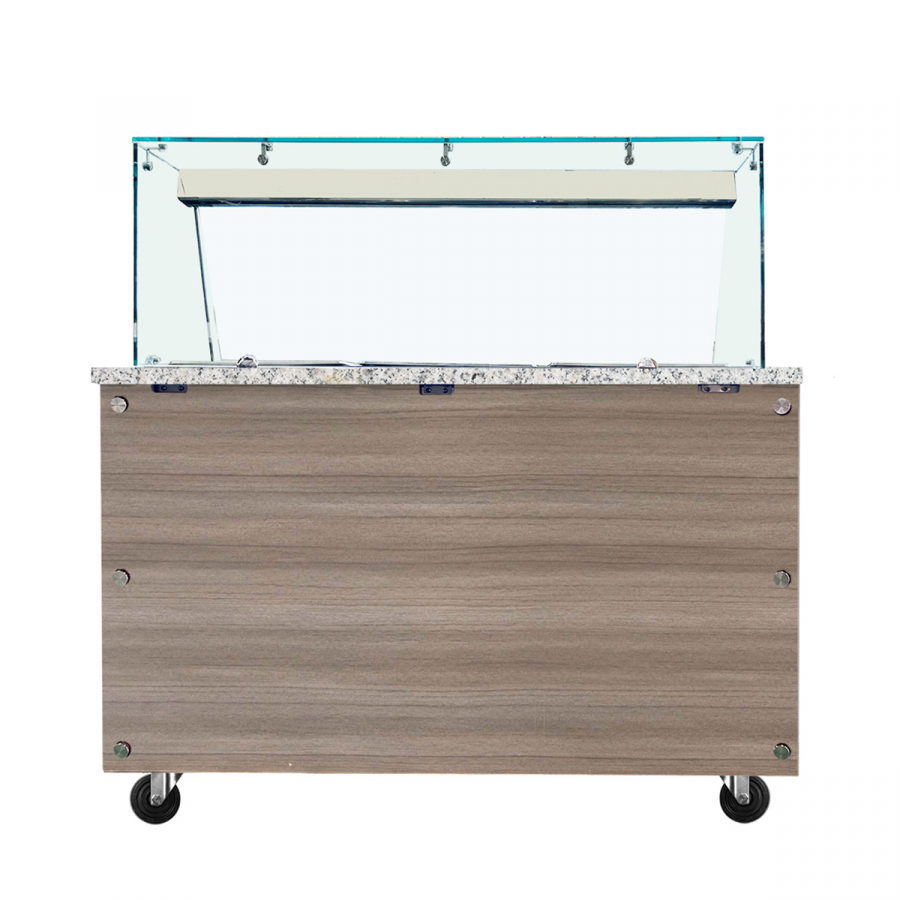 Skyrainbow SNACK-Line Bain-Marie Theke 4× GN 1/1 – Granit rosa-grau, 153×82×85,5 cm