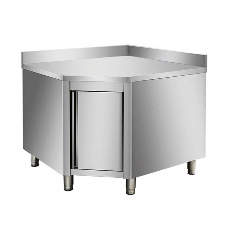 RVS werkkast met opstaande rand - hoekmodule 700 mm bouwdiepte