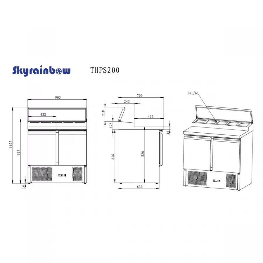 Saladette/Zubereitungstisch 2 Türen, Unterbaukühlung, 90x70