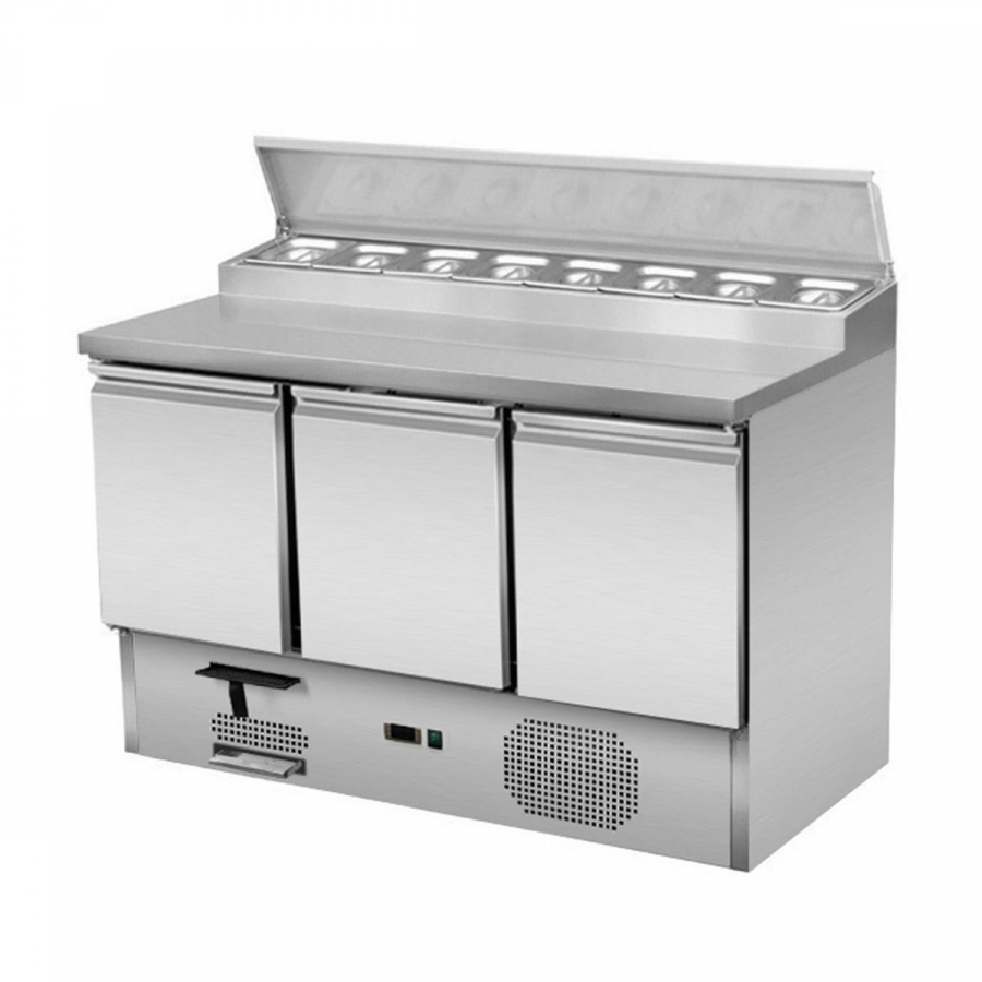 Zubereitungstisch 3-türig 8 x GN 1/6 - 2 bis 8°C - Gastro Edelstahl Tisch