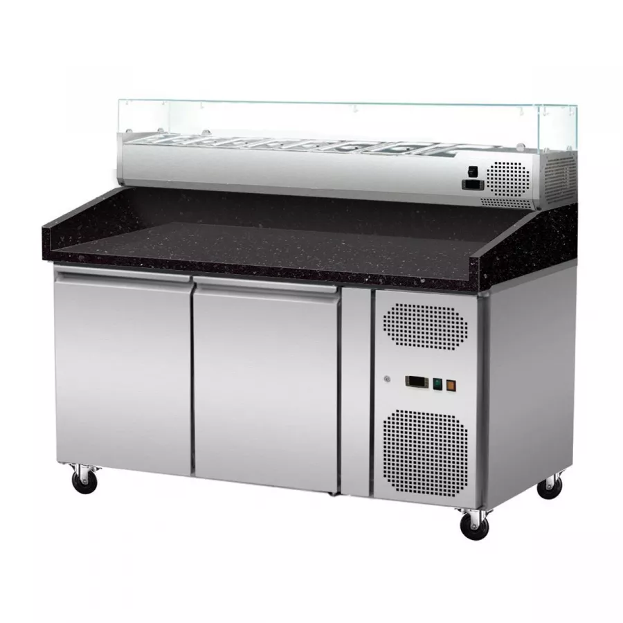 Pizzakühltisch Granit Star Galaxy schwarz – 2 Türen, 151×80×86 cm