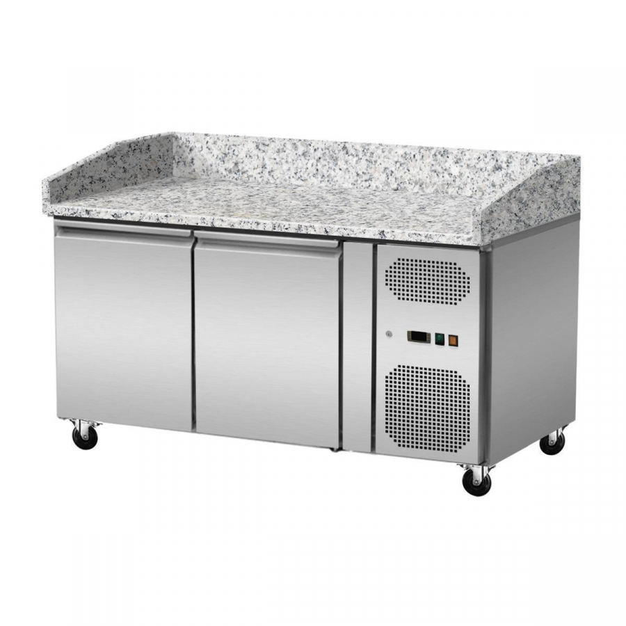 Pizzakühltisch Granit mit GN1/3-Glasaufsatz – 2 Türen, 151×80×86 cm