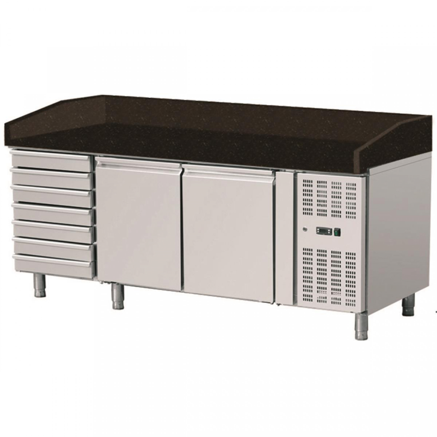 Skyrainbow Pizzakühltisch 203×80 – 2 Türen, 7 Schubladen