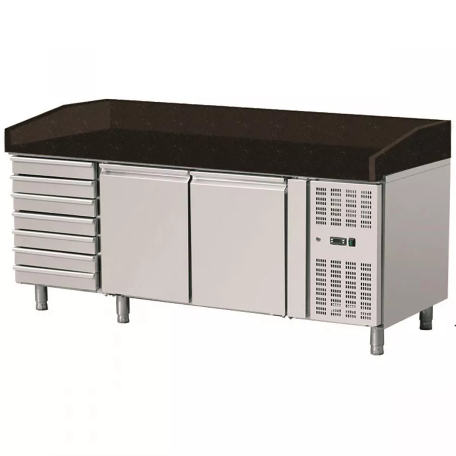 Skyrainbow Pizzakühltisch 203×80 – 2 Türen, 7 Schubladen