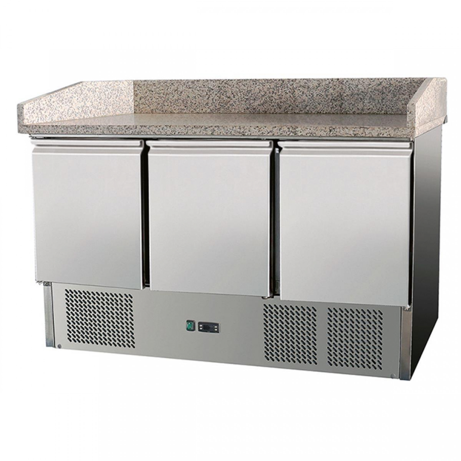 Pizzatisch 3 Türen mit Unterbaukühlung 140 x 70 - ideal für Pizzerien und Restaurants