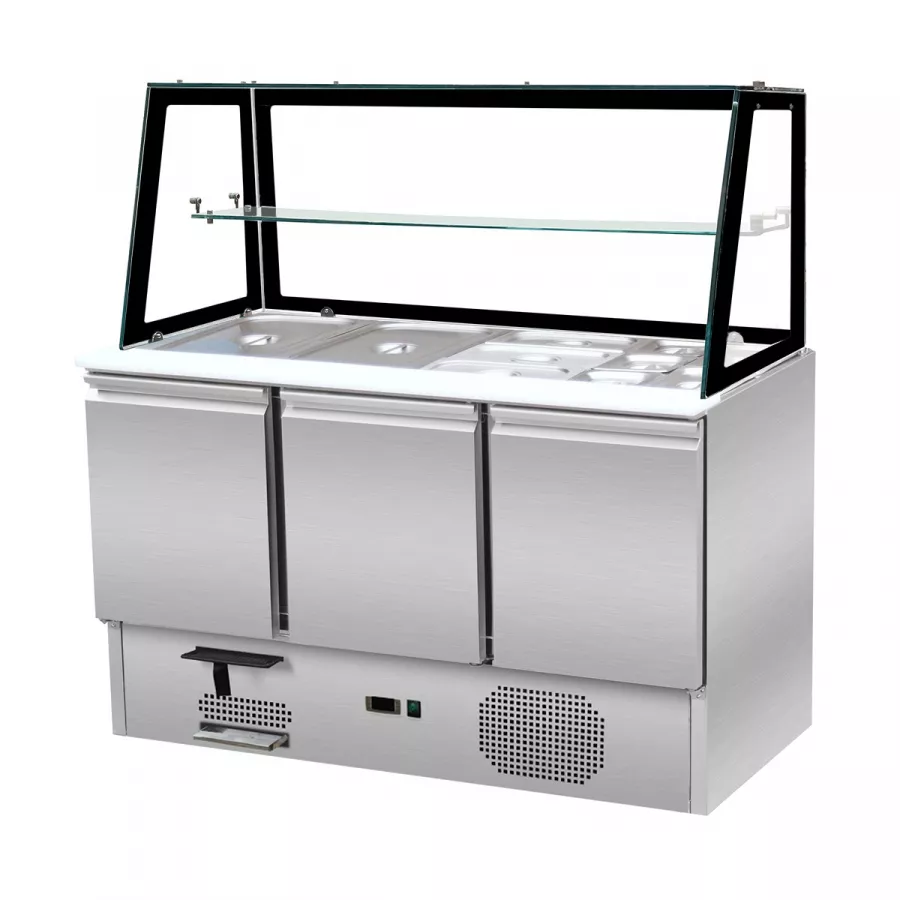 Skyrainbow Saladette 137×70 – 3 Türen, Glas gerade (schwarz)