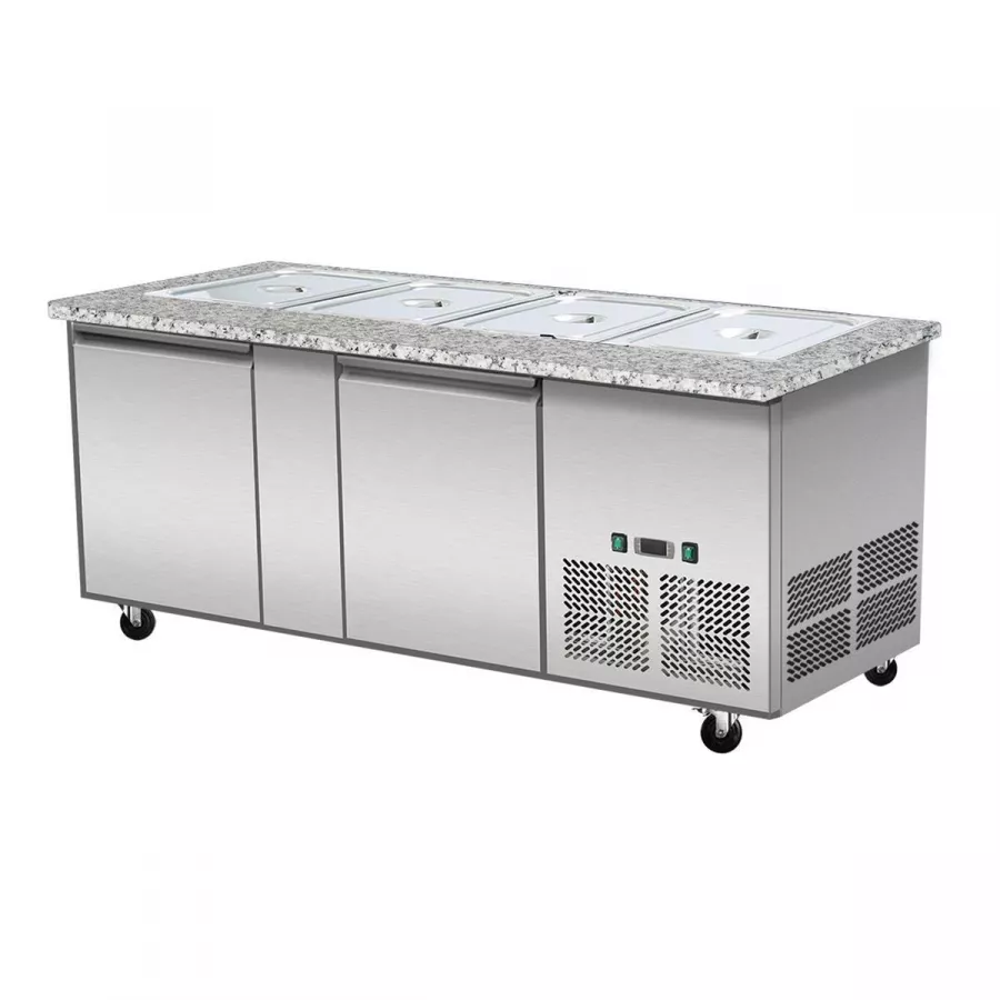 SNACK-Line, Kalte Theke, 4x GN1/1, Granit rosa-grau, 153x82x85.5 Klarglas mit Zwischenablage, H=496mm