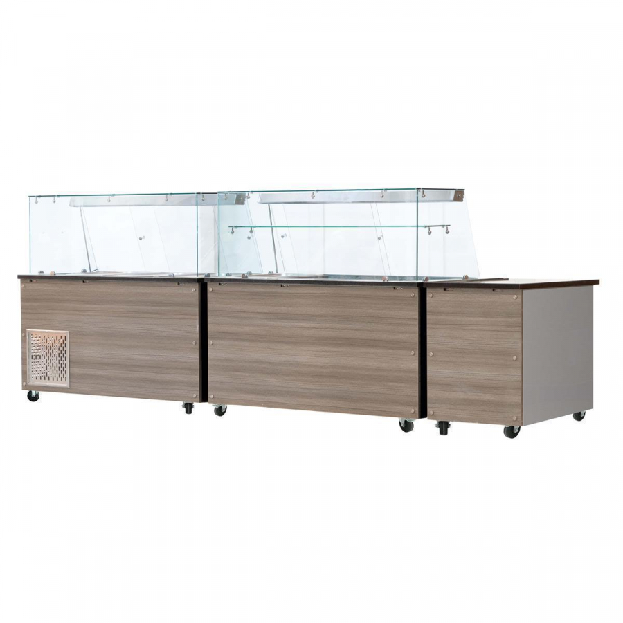 SNACK-Line, Kalte Theke, 4x GN1/1, Granit rosa-grau, 153x82x85.5 Klarglas mit Zwischenablage, H=496mm