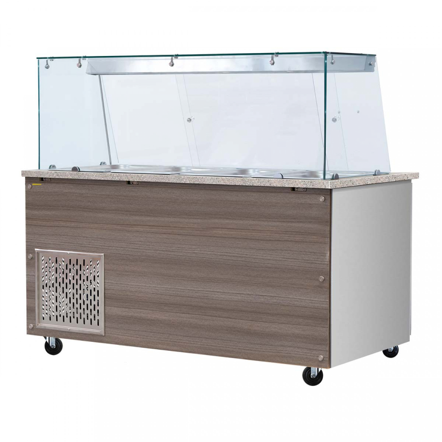 Kühlvitrine 4x GN1/1 Granit rosa/grau 153x82x85,5 Klarglas mit Zwischenablage H 496mm