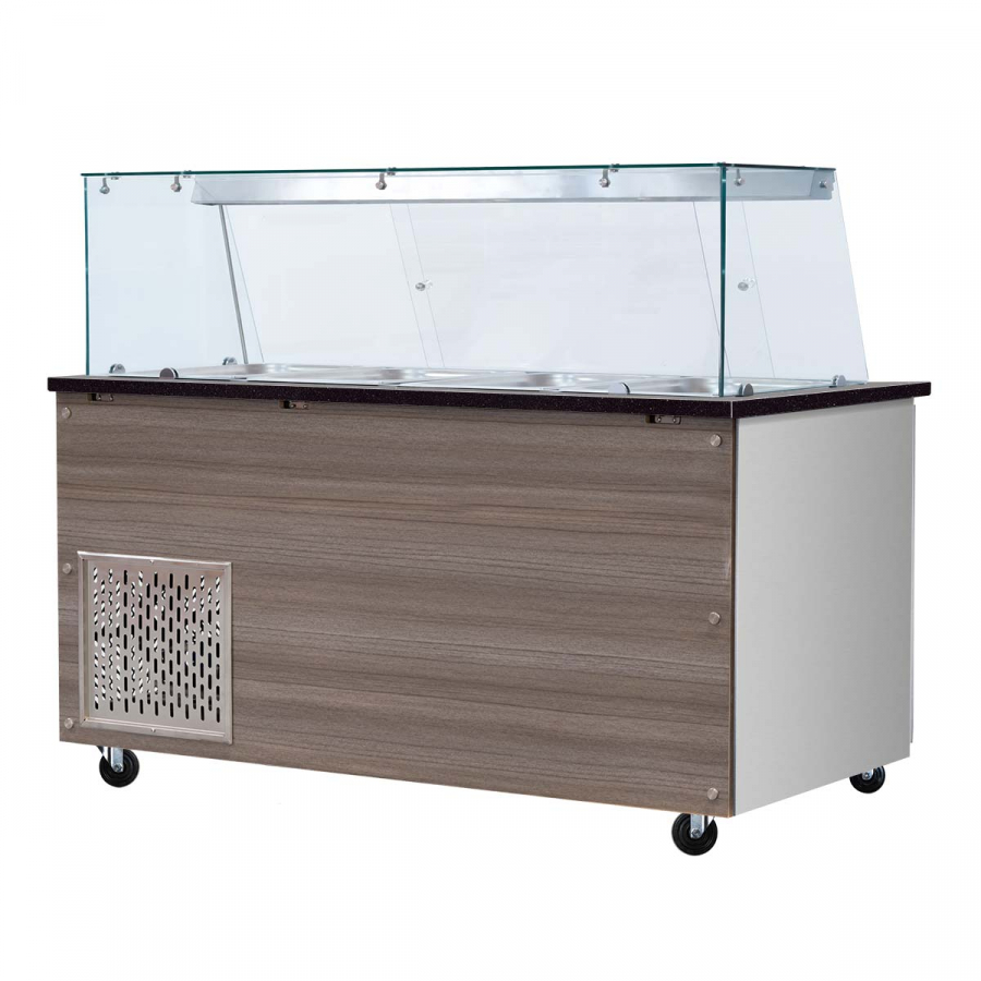 Koude toonbank, 4x GN1/1, Graniet Star Galaxy zwart, 153x82x85.5 Glasonderbouw doorzichtig glas zonder tussenlade, H=396mm