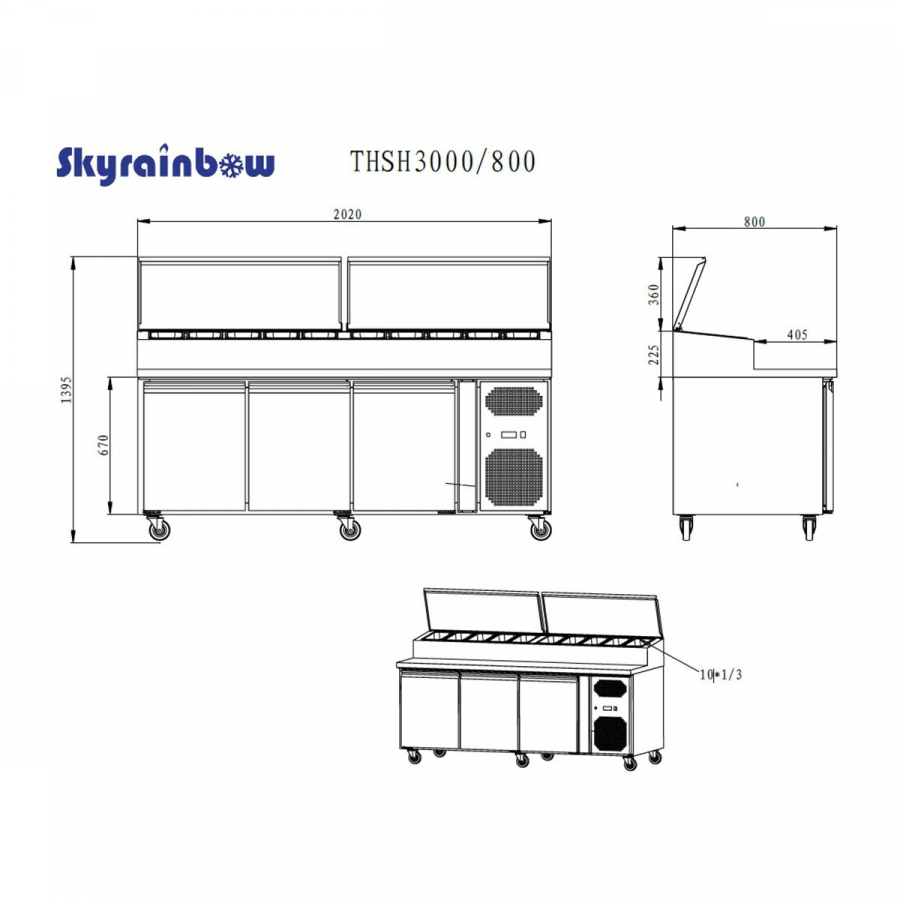 Zubereitungstisch 3 Türen, 202 x 80