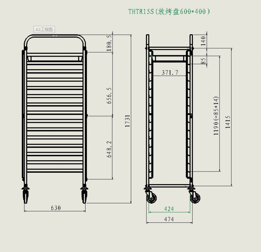 Tablettwagen, 15x Backnorm 40x60