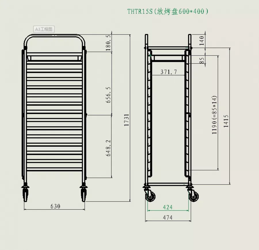Tablettwagen, 15x Backnorm 40x60
