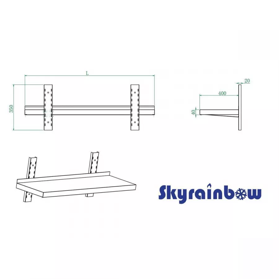 Wandbord aus Edelstahl – verstärkt, 1 Boden, 140×40 cm
