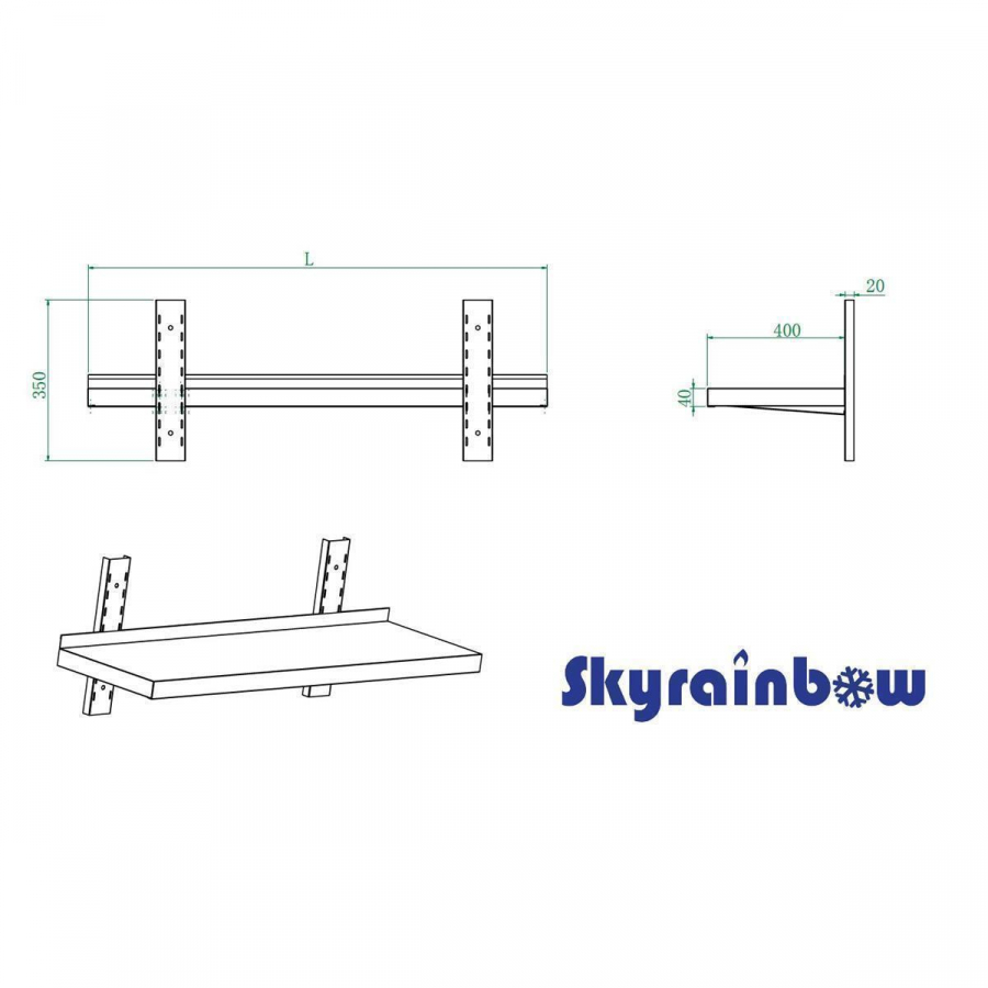 Wandbord aus Edelstahl – verstärkt, 1 Boden, 180×40 cm