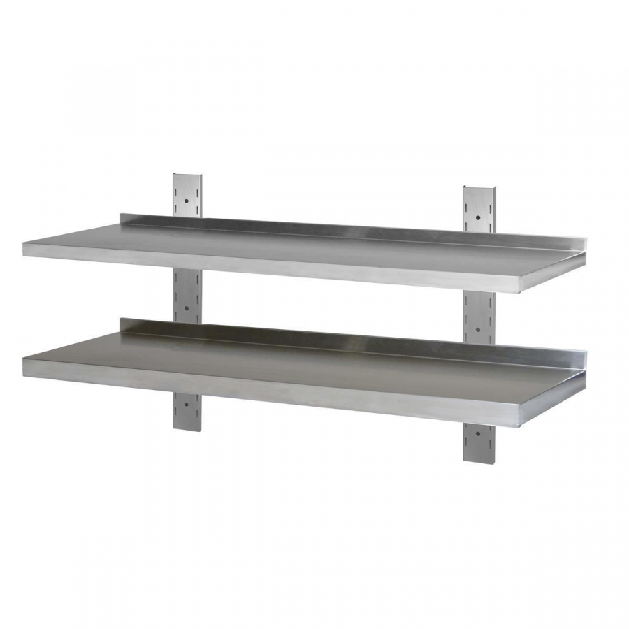 Wandbord Edelstahl verstärkt 2 Böden 80x30 - praktisches Regal für die Gastronomie