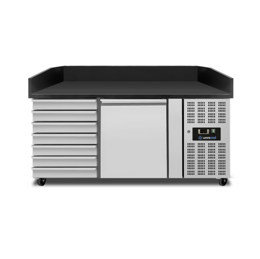 Pizza Abkühltisch 1 Tür 7 Teigschubladen EN600x400 Umluftkühlung