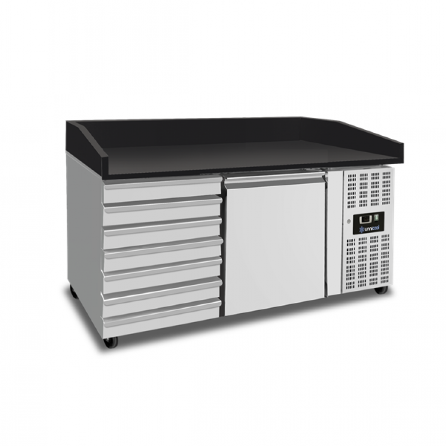 Pizza Abkühltisch 1 Tür 7 Teigschubladen EN600x400 Umluftkühlung