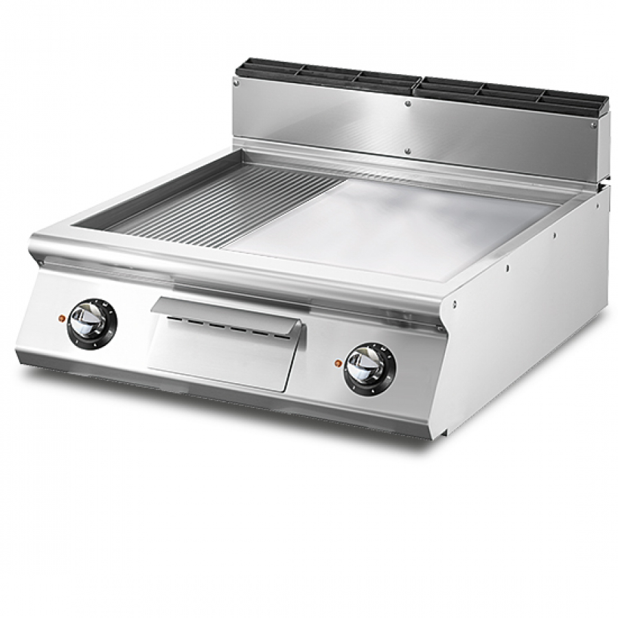 Elektro Grillplatte Tischmodell 1/3 gerillt und 2/3 glatt verchromte Platte - Gastrohot
