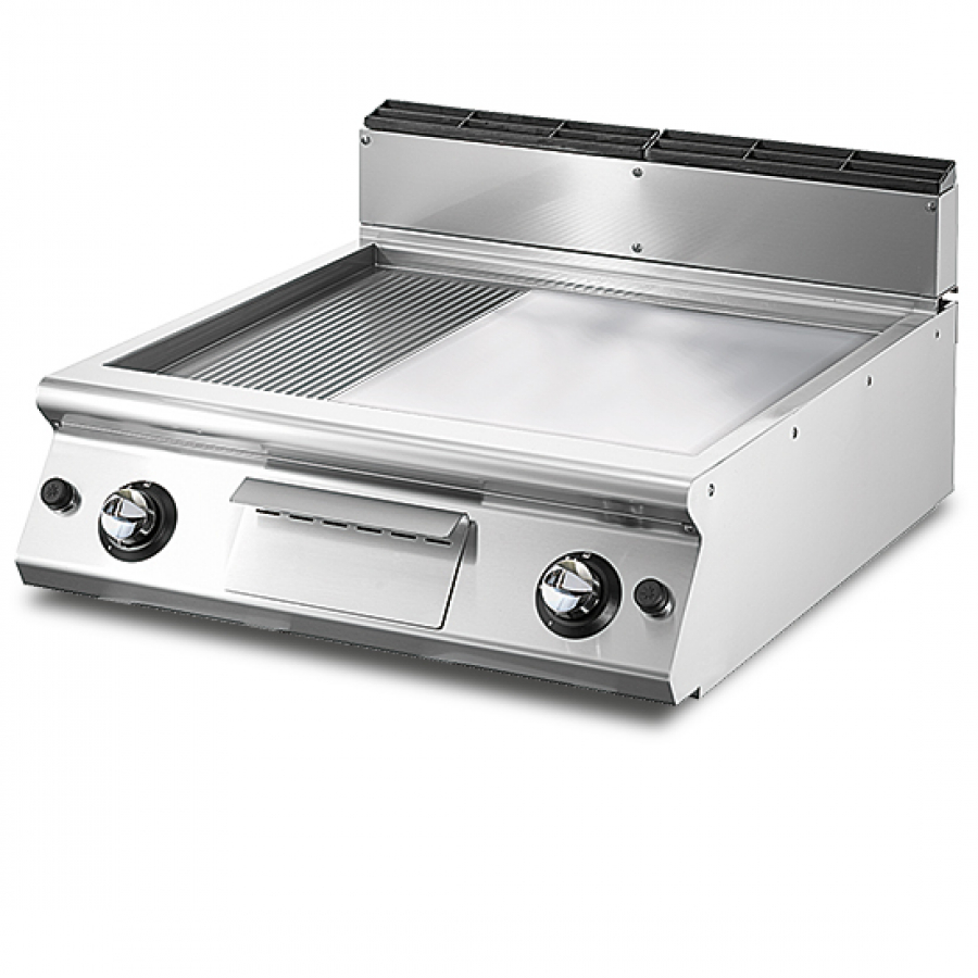 Gas Grillplatte Tischmodell 1/3 gerillt und 2/3 glatt verchromte Platte - Gastrohot