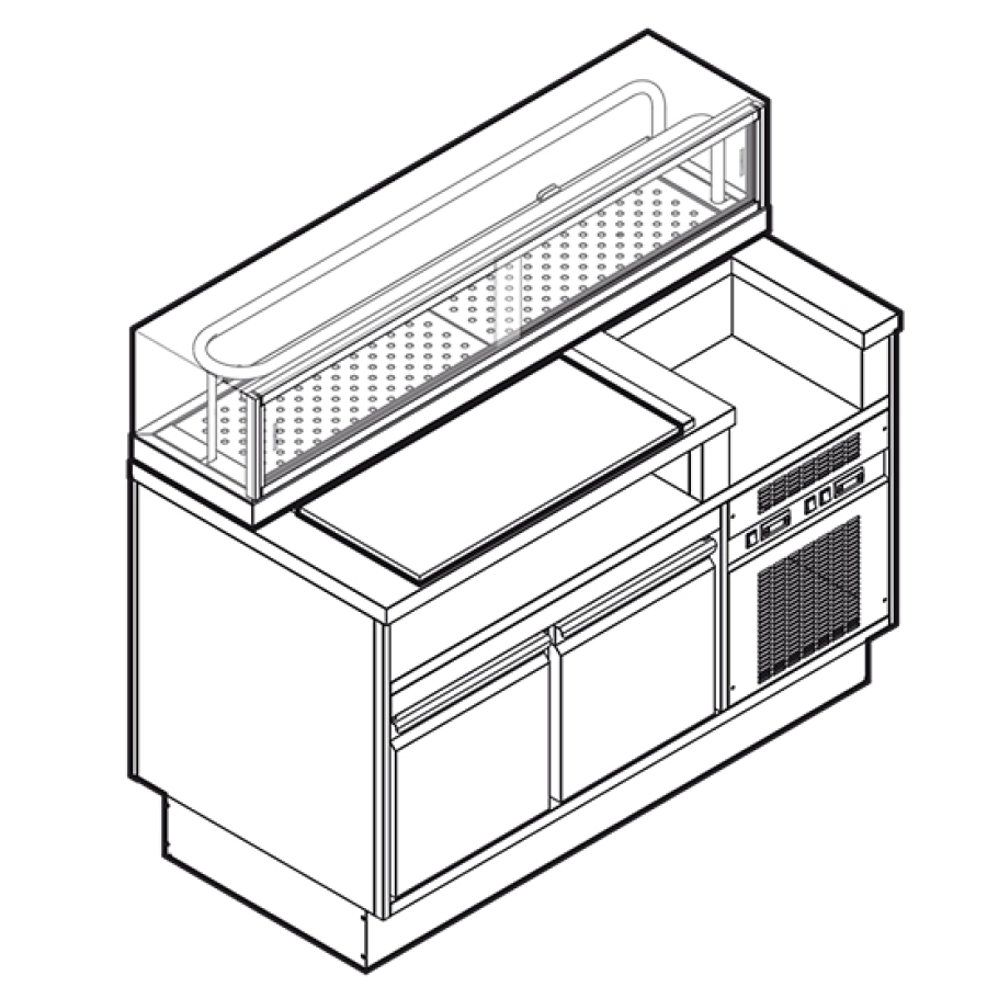 Sushi-station 1400 mm met gekoelde onderbouw