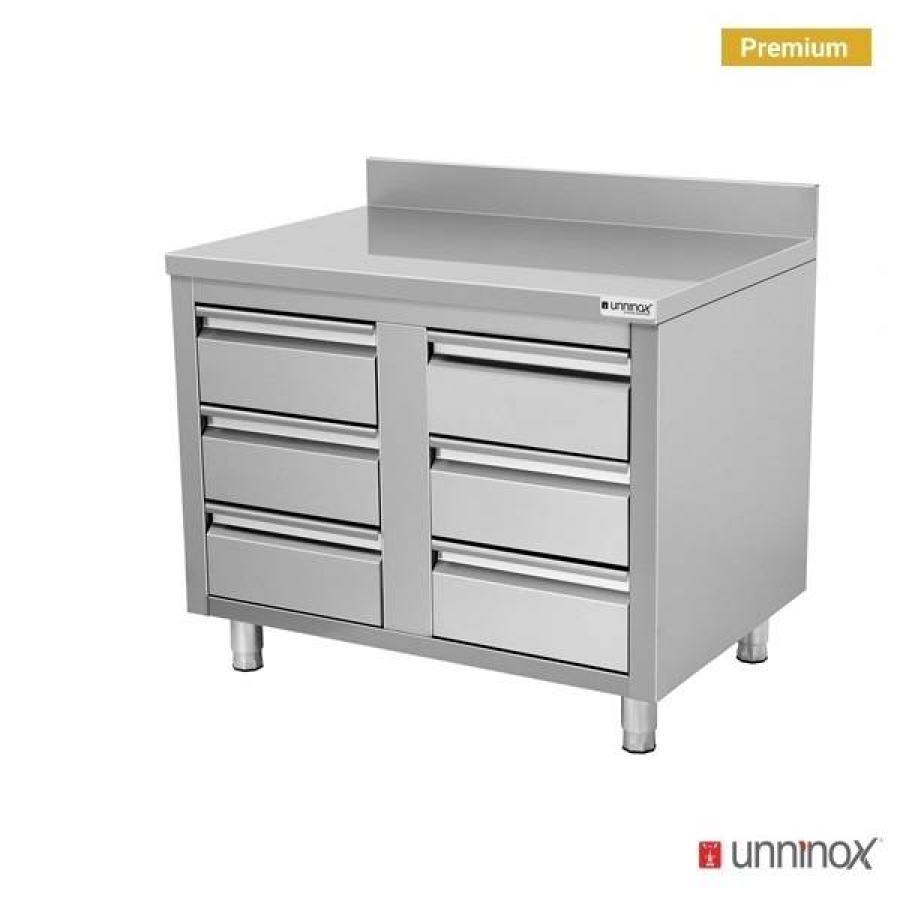 Schubladenschrank 700 Serie 6 Schubladen Edelstahl mit Aufkantung