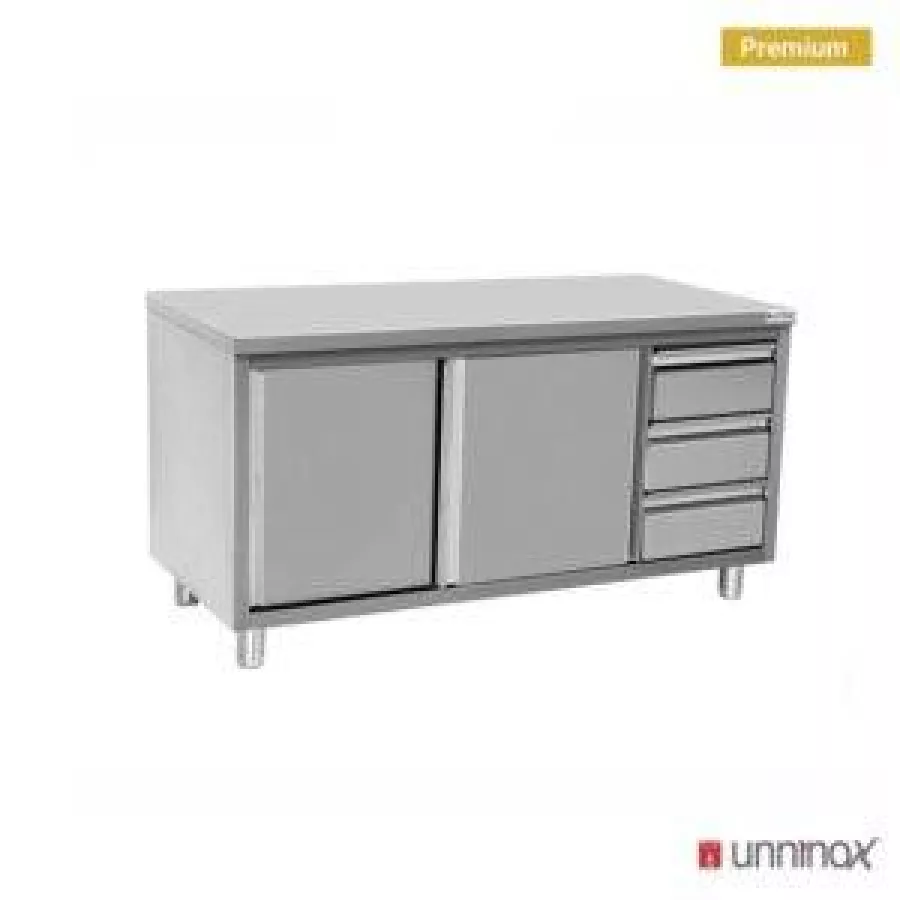 Arbeitsschrank 1200x600 mm ohne Aufkantung, 3 Schubladen rechts