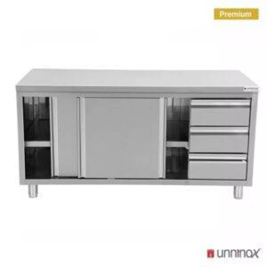 Arbeitsschrank 1200x600 mm ohne Aufkantung, 3 Schubladen rechts