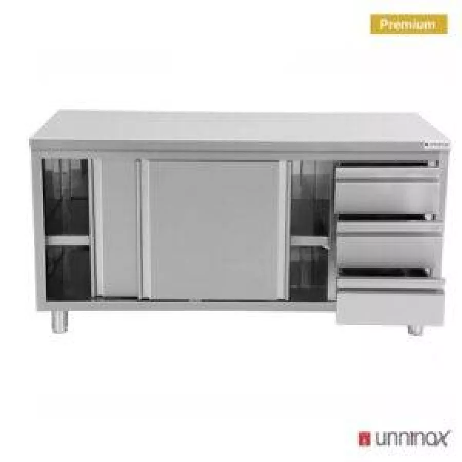 Arbeitsschrank 1200x600 mm ohne Aufkantung, 3 Schubladen rechts