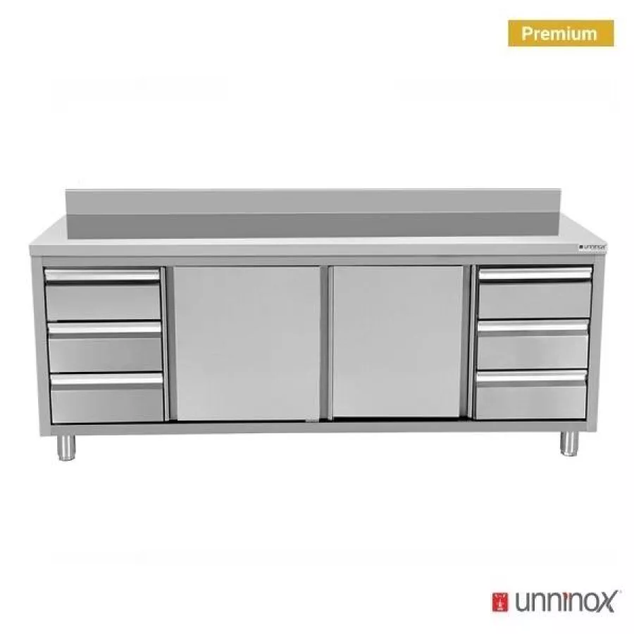 Arbeitsküche mit Aufsatz 3+3 Schubladen 2000x700xH850 robust