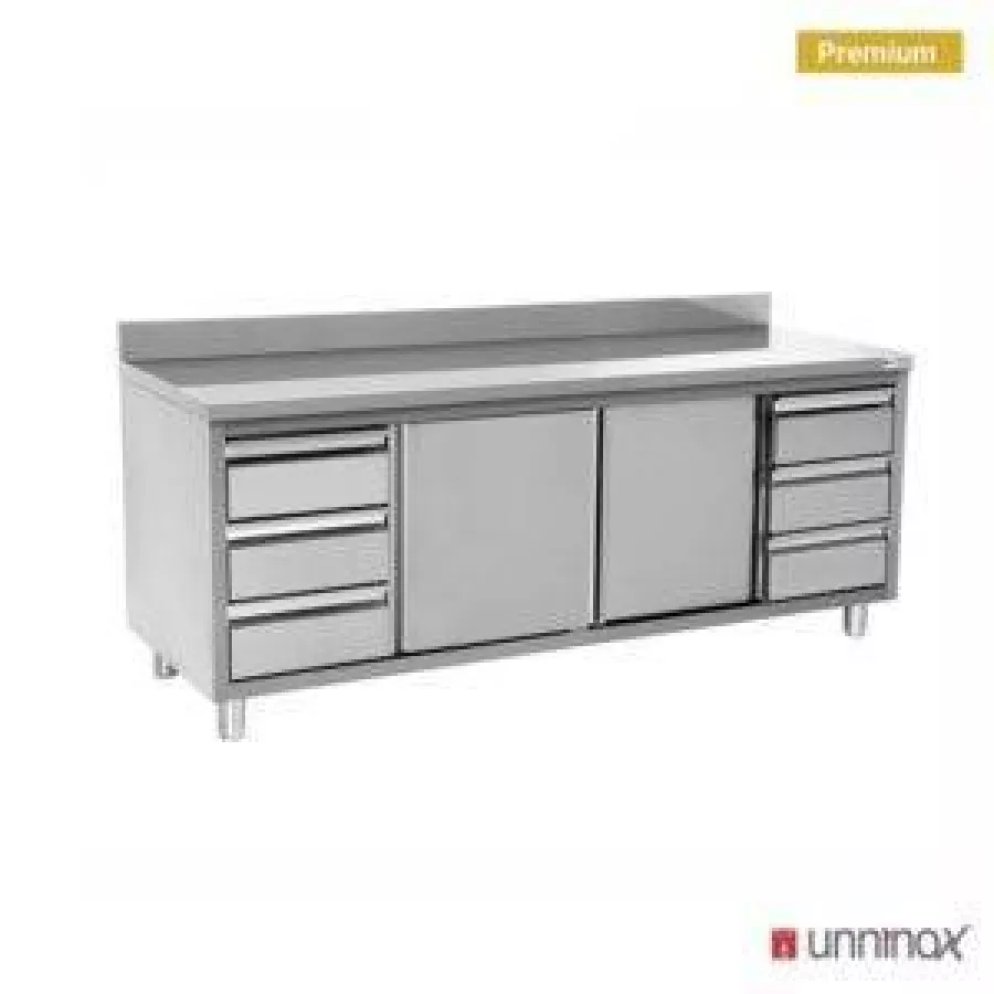 Arbeitsküche mit Aufsatz 3+3 Schubladen 2000x700xH850 robust