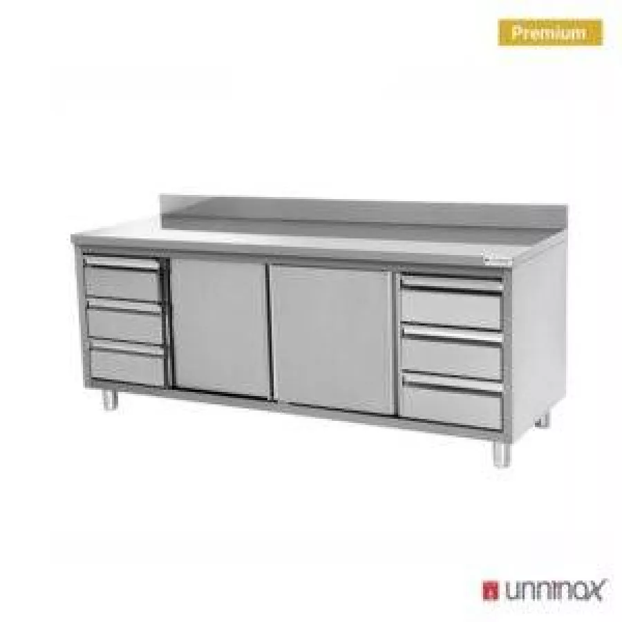 Arbeitsküche mit Aufsatz 3+3 Schubladen 2000x700xH850 robust