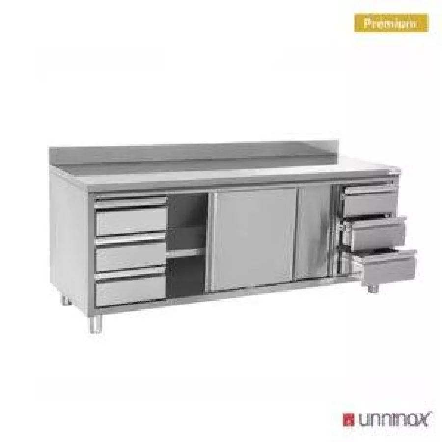 Arbeitsküche mit Aufsatz 3+3 Schubladen 2000x700xH850 robust