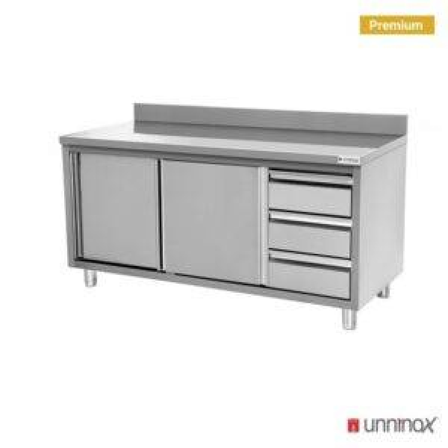 Arbeitsschrank 1600x600x850 mm mit Rückenwand und 3 Schubladen rechts