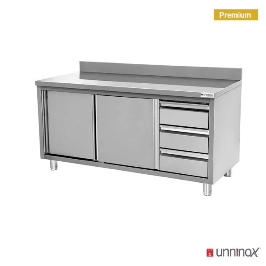 Arbeitsschrank 1400x700 mm mit Aufkantung und 3 Schubladen rechts