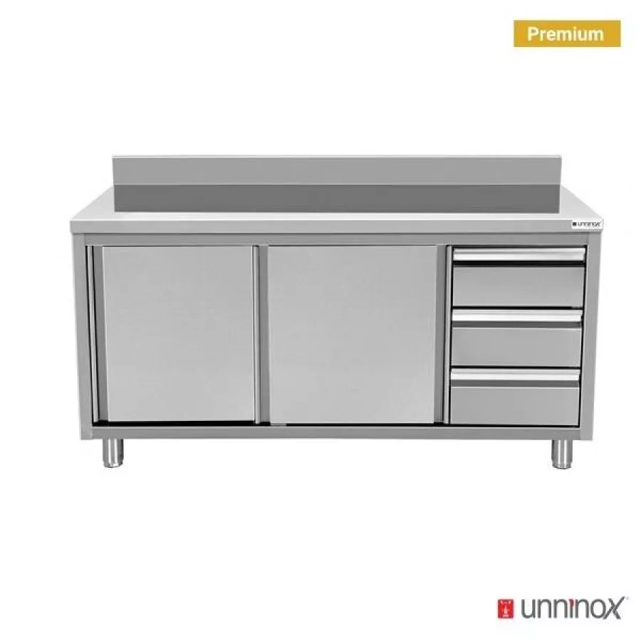 Arbeitsschrank mit Aufkantung, 3 Schubladen rechts, 1200x600x850 mm