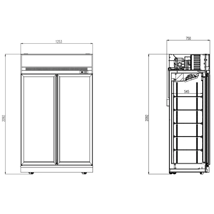 Combisteel Glastürkühlschrank schwarz mit 2 Flügeltüren und Werbedisplay | 1000 Liter