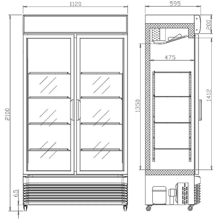 Combisteel Glastürkühlschrank mit 2 Glastüren schwarz | 780 Liter