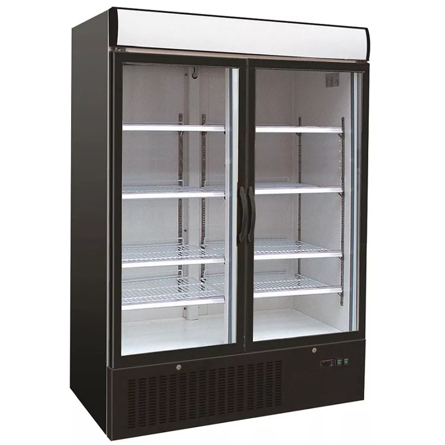 Combisteel Glastürkühlschrank mit 2 Glastüren in schwarz | 1079 Liter