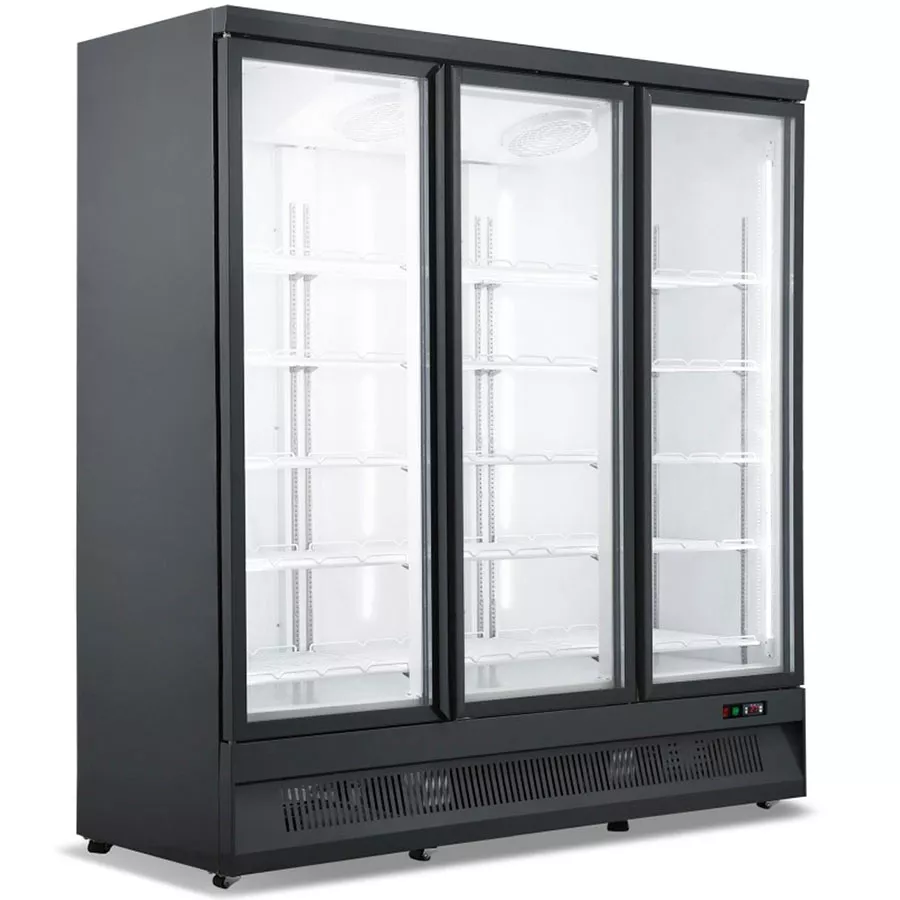 Combisteel Flaschenkühlschrank schwarz mit 3 klappbaren Glastüren | 1530 Liter