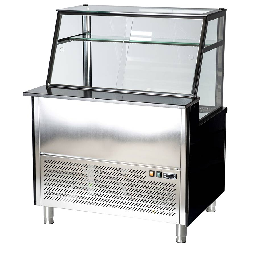 Fleischvitrine Umluftkühlung | B1000xT850xH1300 mm | Weiß-​​​Schwarz