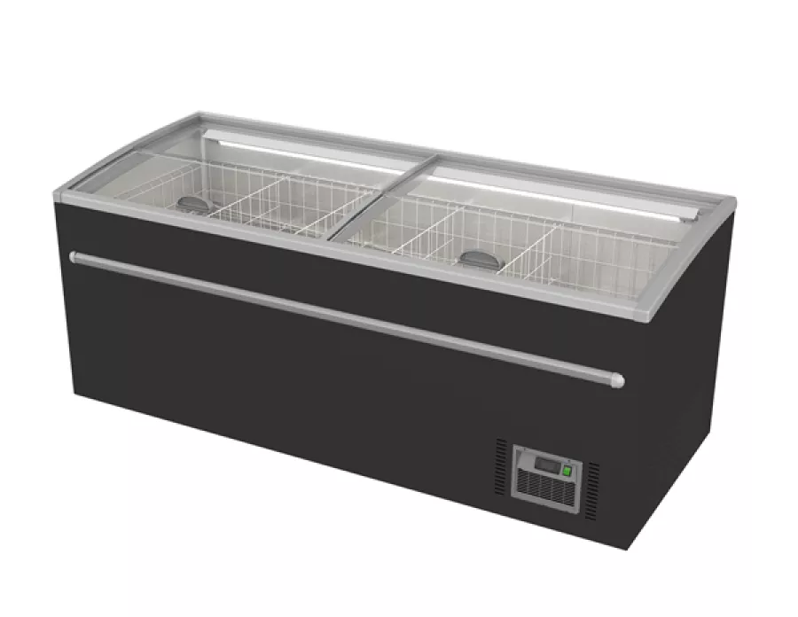 Gefriertruhe 850L Schwarz – Supermarkt, Glasdeckel, Automatik
