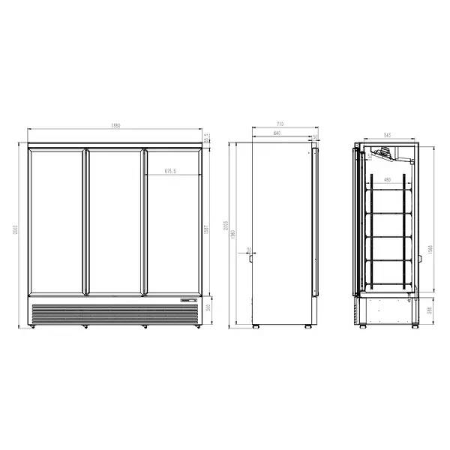 Getränkekühlschrank 3 Glastüren 1530L Umluftkühlung 0-10°C