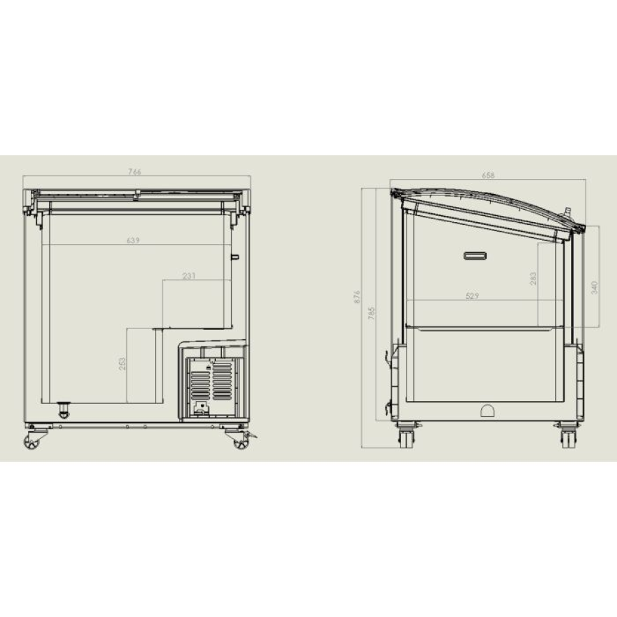 Tiefkühltruhe mit Glasdeckel 198 Liter | 767x659x879 mm