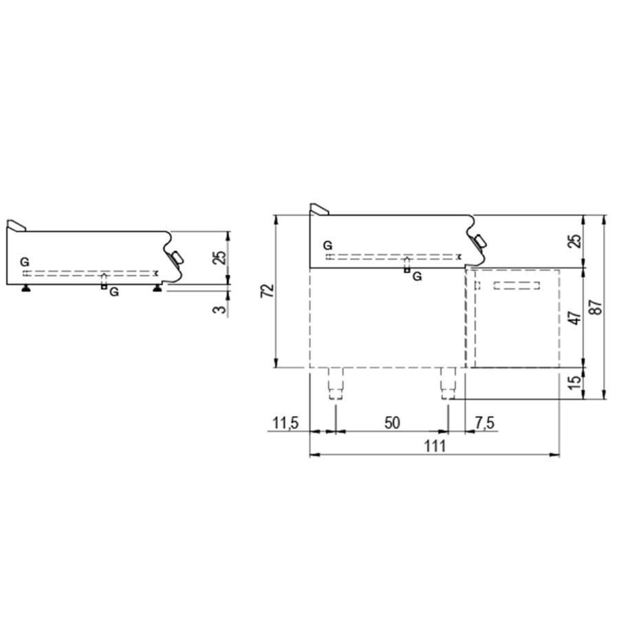 Gas-Grillplatte Tischmodell | 1/3 gerillt und 2/3 glatt