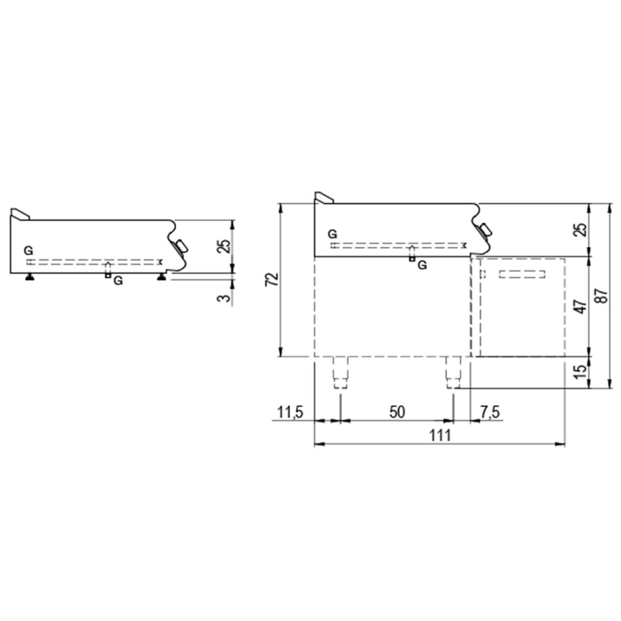 Gas-Grillplatte Tischmodell | Gerillte verchromte Platte | 7kW