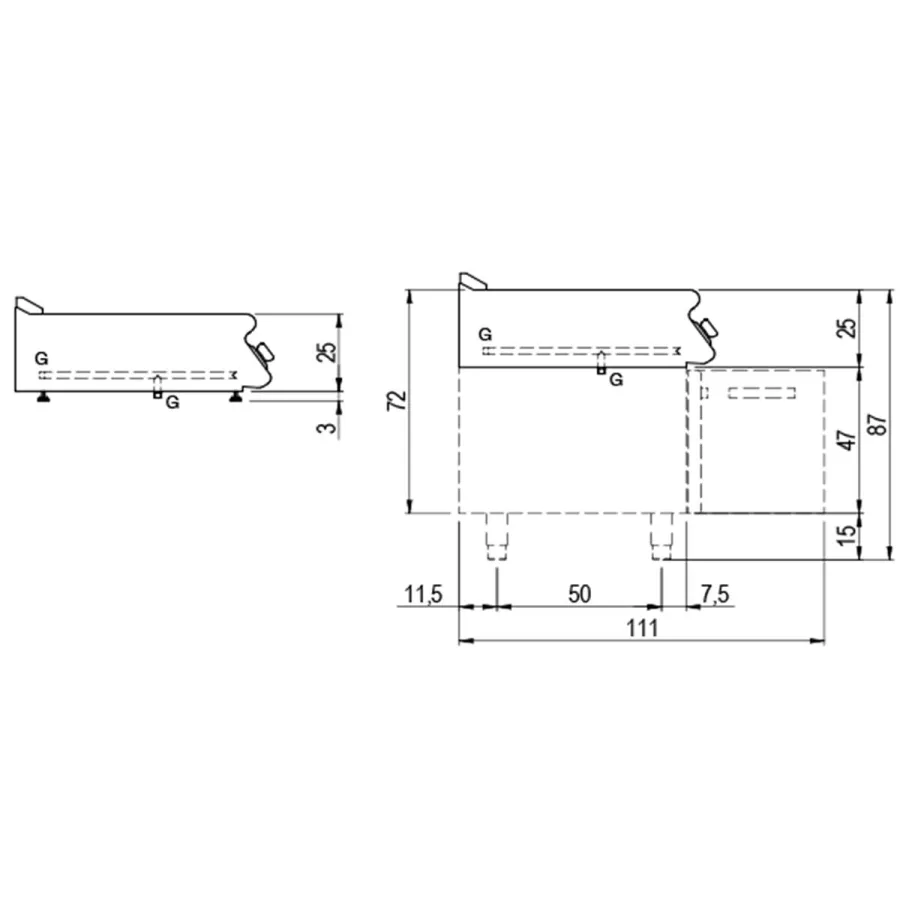 Gas-Grillplatte Tischmodell | Glatte verchromte Platte | 7kW