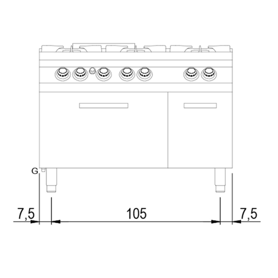 Gasherd auf statischem Elektroofen | GN 2/1 und geschlossenem Schrank | 6 Brenner B1200xT730xH870